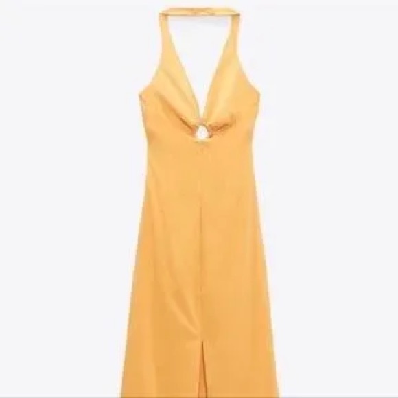 Zara orange linen halter dress - Picture 3 of 6